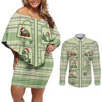 Western Yoke Couples Matching Off Shoulder Short Dress and Long Sleeve Button Shirt Frog Christmas Cute Style - Wonder Print Shop