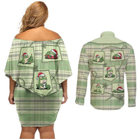 Western Yoke Couples Matching Off Shoulder Short Dress and Long Sleeve Button Shirt Frog Christmas Cute Style - Wonder Print Shop