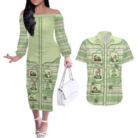 Western Yoke Couples Matching Off The Shoulder Long Sleeve Dress and Hawaiian Shirt Frog Christmas Cute Style - Wonder Print Shop