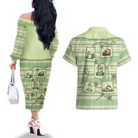 Western Yoke Couples Matching Off The Shoulder Long Sleeve Dress and Hawaiian Shirt Frog Christmas Cute Style - Wonder Print Shop