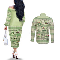 Western Yoke Couples Matching Off The Shoulder Long Sleeve Dress and Long Sleeve Button Shirt Frog Christmas Cute Style - Wonder Print Shop