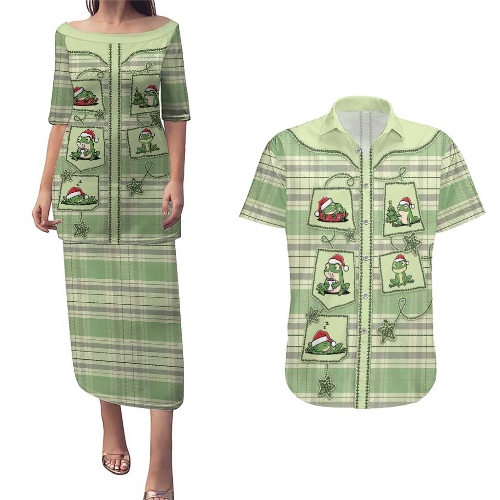 Western Yoke Couples Matching Puletasi and Hawaiian Shirt Frog Christmas Cute Style - Wonder Print Shop