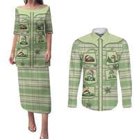 Western Yoke Couples Matching Puletasi and Long Sleeve Button Shirt Frog Christmas Cute Style - Wonder Print Shop