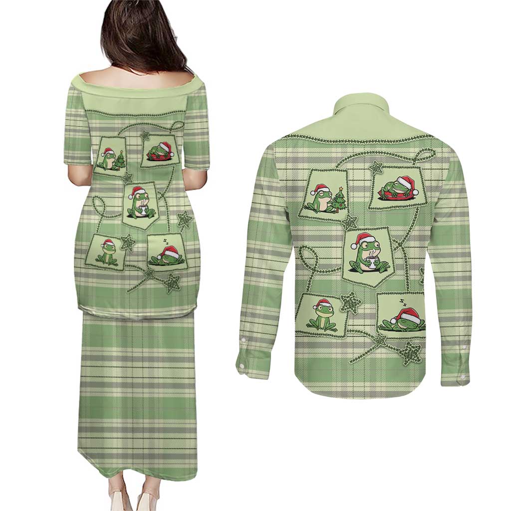 Western Yoke Couples Matching Puletasi and Long Sleeve Button Shirt Frog Christmas Cute Style - Wonder Print Shop