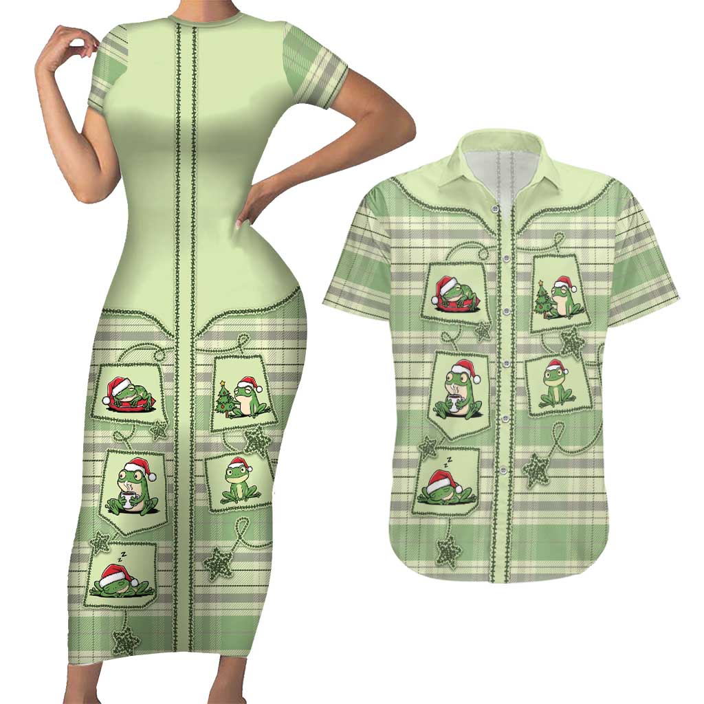 Western Yoke Couples Matching Short Sleeve Bodycon Dress and Hawaiian Shirt Frog Christmas Cute Style - Wonder Print Shop