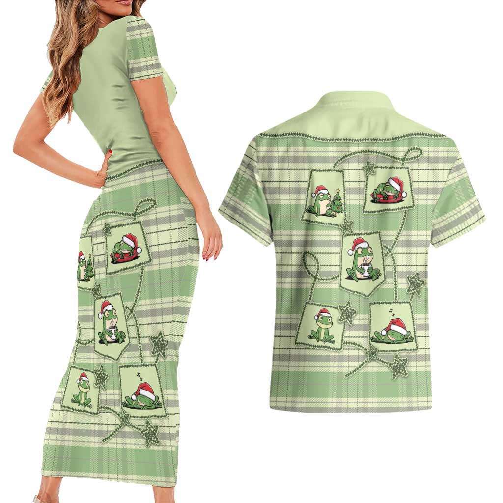 Western Yoke Couples Matching Short Sleeve Bodycon Dress and Hawaiian Shirt Frog Christmas Cute Style - Wonder Print Shop
