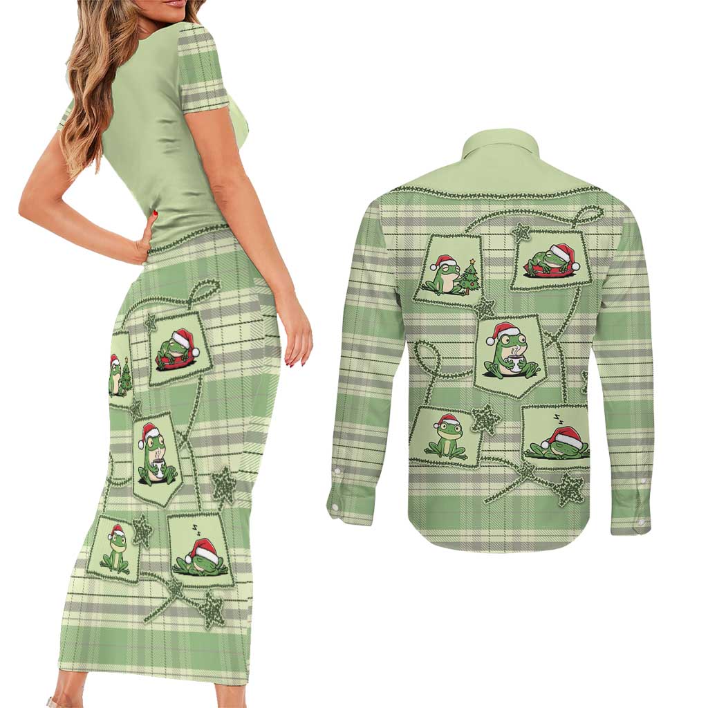 Western Yoke Couples Matching Short Sleeve Bodycon Dress and Long Sleeve Button Shirt Frog Christmas Cute Style - Wonder Print Shop
