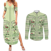 Western Yoke Couples Matching Summer Maxi Dress and Long Sleeve Button Shirt Frog Christmas Cute Style - Wonder Print Shop