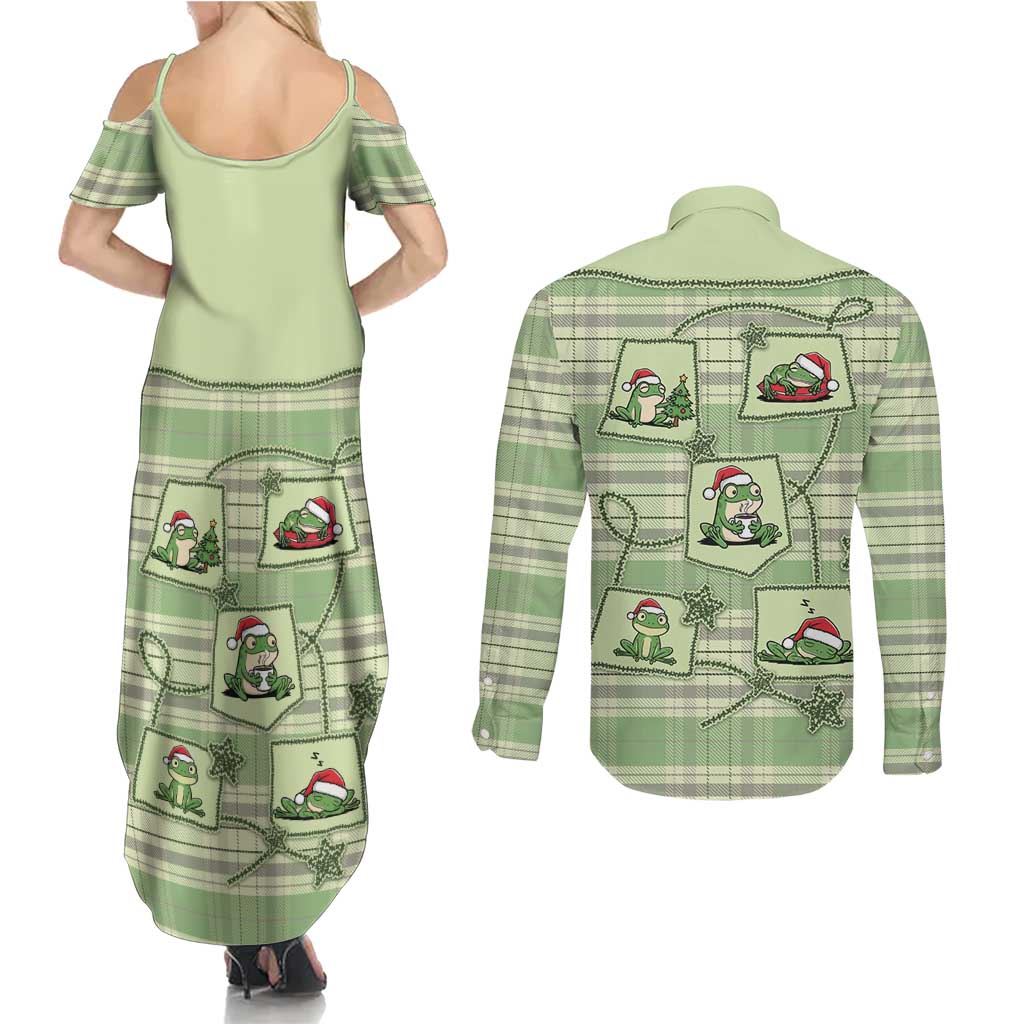Western Yoke Couples Matching Summer Maxi Dress and Long Sleeve Button Shirt Frog Christmas Cute Style - Wonder Print Shop