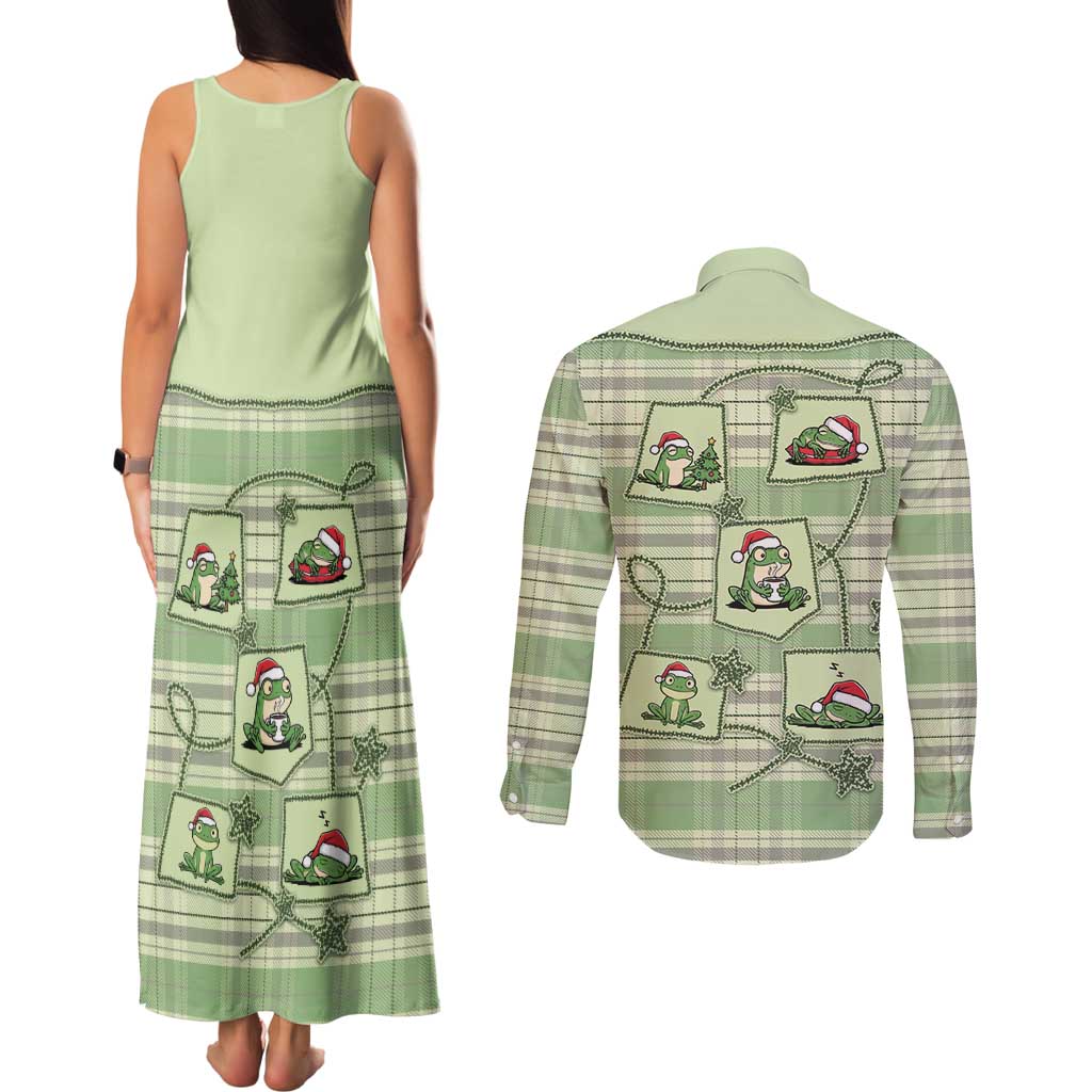 Western Yoke Couples Matching Tank Maxi Dress and Long Sleeve Button Shirt Frog Christmas Cute Style - Wonder Print Shop
