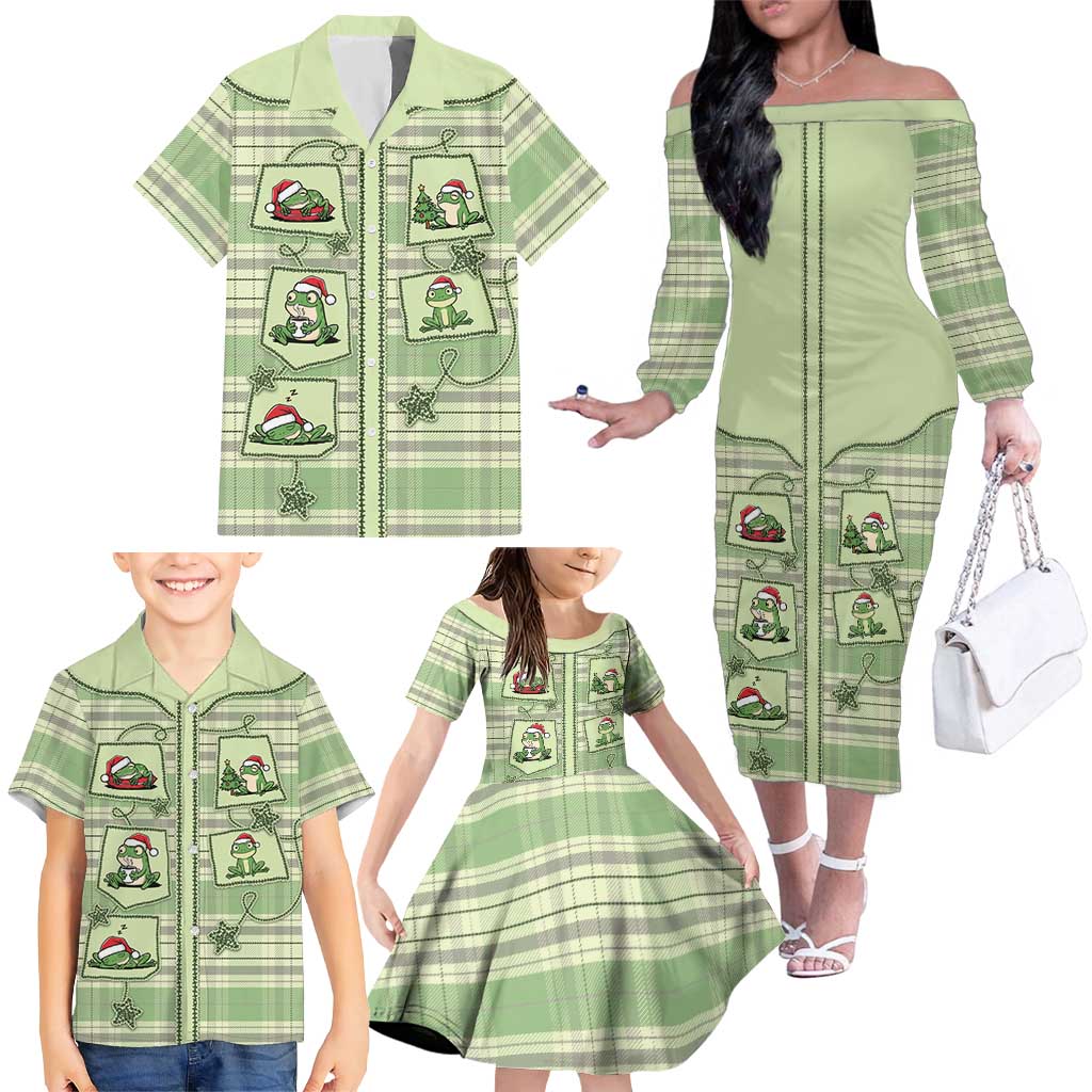 Western Yoke Family Matching Off The Shoulder Long Sleeve Dress and Hawaiian Shirt Frog Christmas Cute Style - Wonder Print Shop