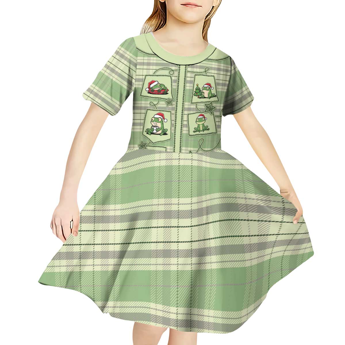 Western Yoke Kid Short Sleeve Dress Frog Christmas Cute Style - Wonder Print Shop