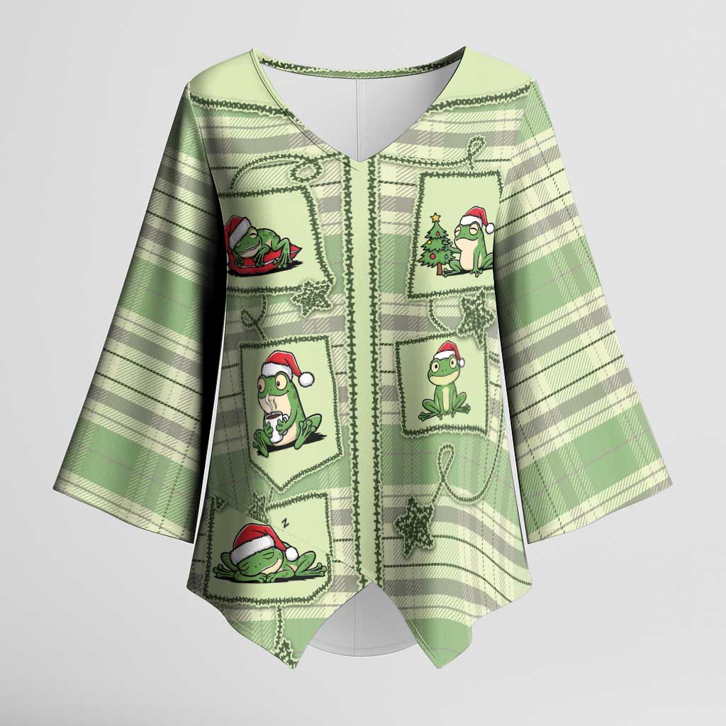 Western Yoke Kimono Sleeve Blouse Frog Christmas Cute Style - Wonder Print Shop