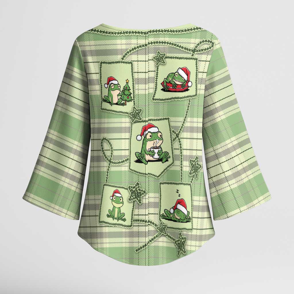 Western Yoke Kimono Sleeve Blouse Frog Christmas Cute Style - Wonder Print Shop