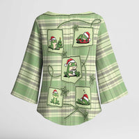 Western Yoke Kimono Sleeve Blouse Frog Christmas Cute Style - Wonder Print Shop
