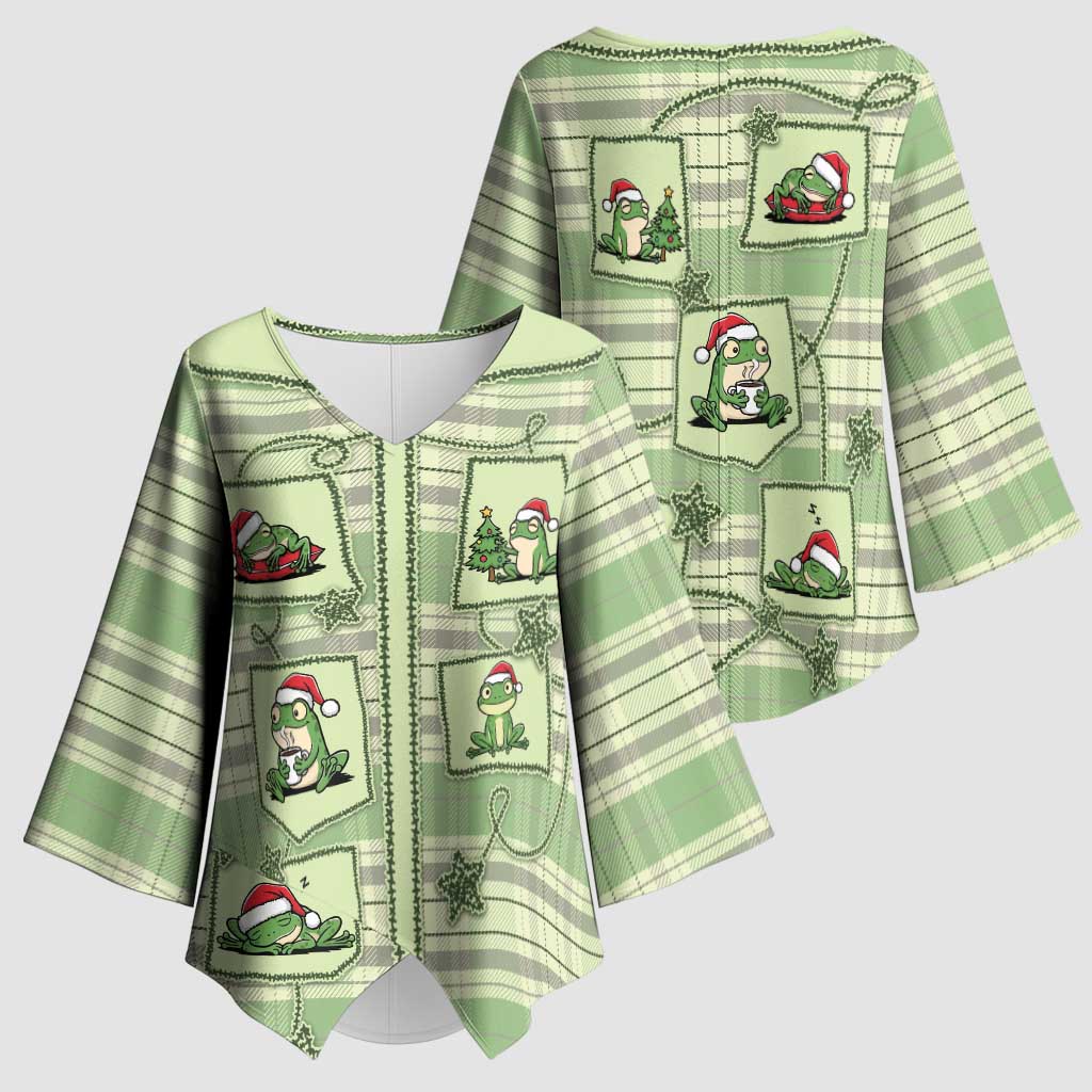 Western Yoke Kimono Sleeve Blouse Frog Christmas Cute Style - Wonder Print Shop