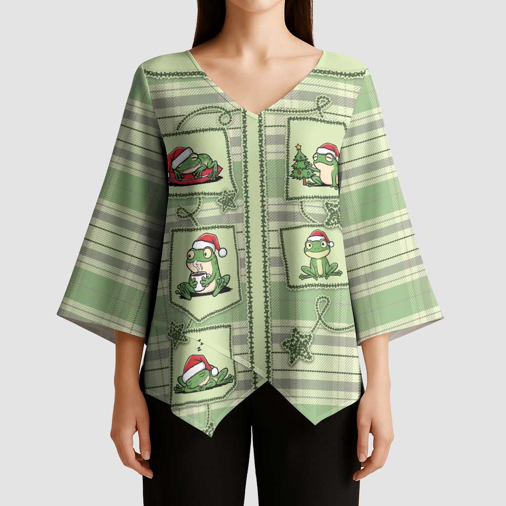Western Yoke Kimono Sleeve Blouse Frog Christmas Cute Style - Wonder Print Shop