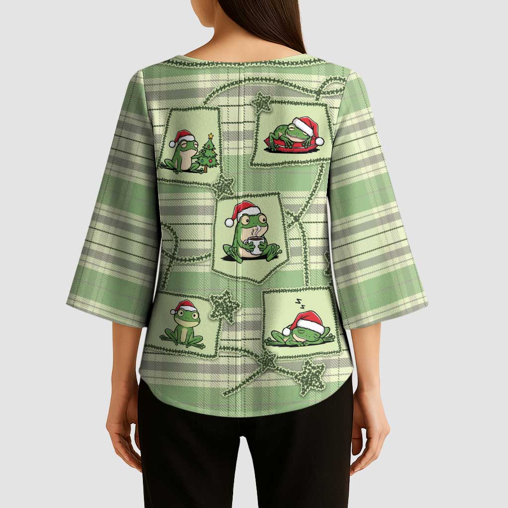 Western Yoke Kimono Sleeve Blouse Frog Christmas Cute Style - Wonder Print Shop