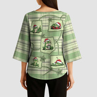 Western Yoke Kimono Sleeve Blouse Frog Christmas Cute Style - Wonder Print Shop