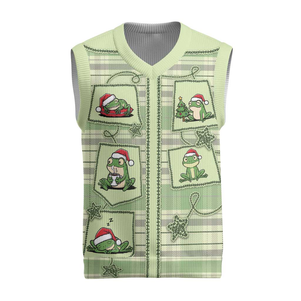 Western Yoke Christmas Knitted V-Neck Vest Frog Christmas Cute Style - Wonder Print Shop