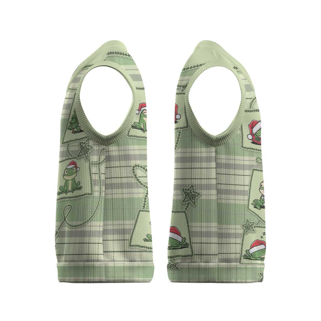 Western Yoke Christmas Knitted V-Neck Vest Frog Christmas Cute Style - Wonder Print Shop