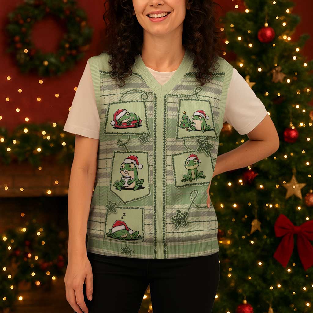Western Yoke Christmas Knitted V-Neck Vest Frog Christmas Cute Style - Wonder Print Shop