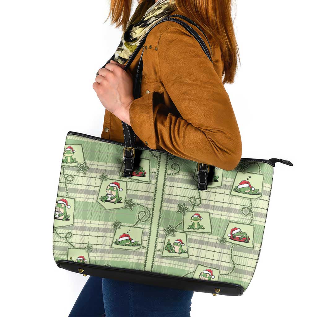 Western Yoke Leather Tote Bag Frog Christmas Cute Style - Wonder Print Shop
