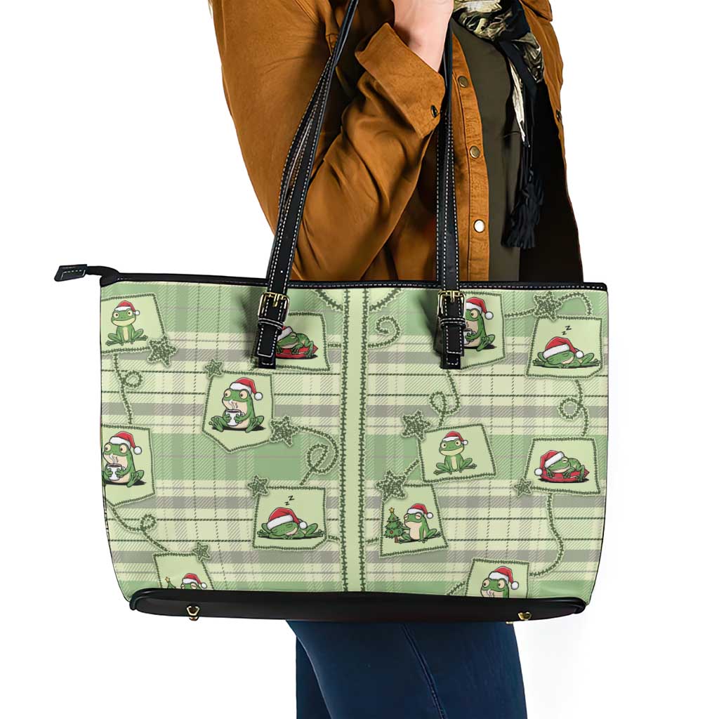 Western Yoke Leather Tote Bag Frog Christmas Cute Style - Wonder Print Shop