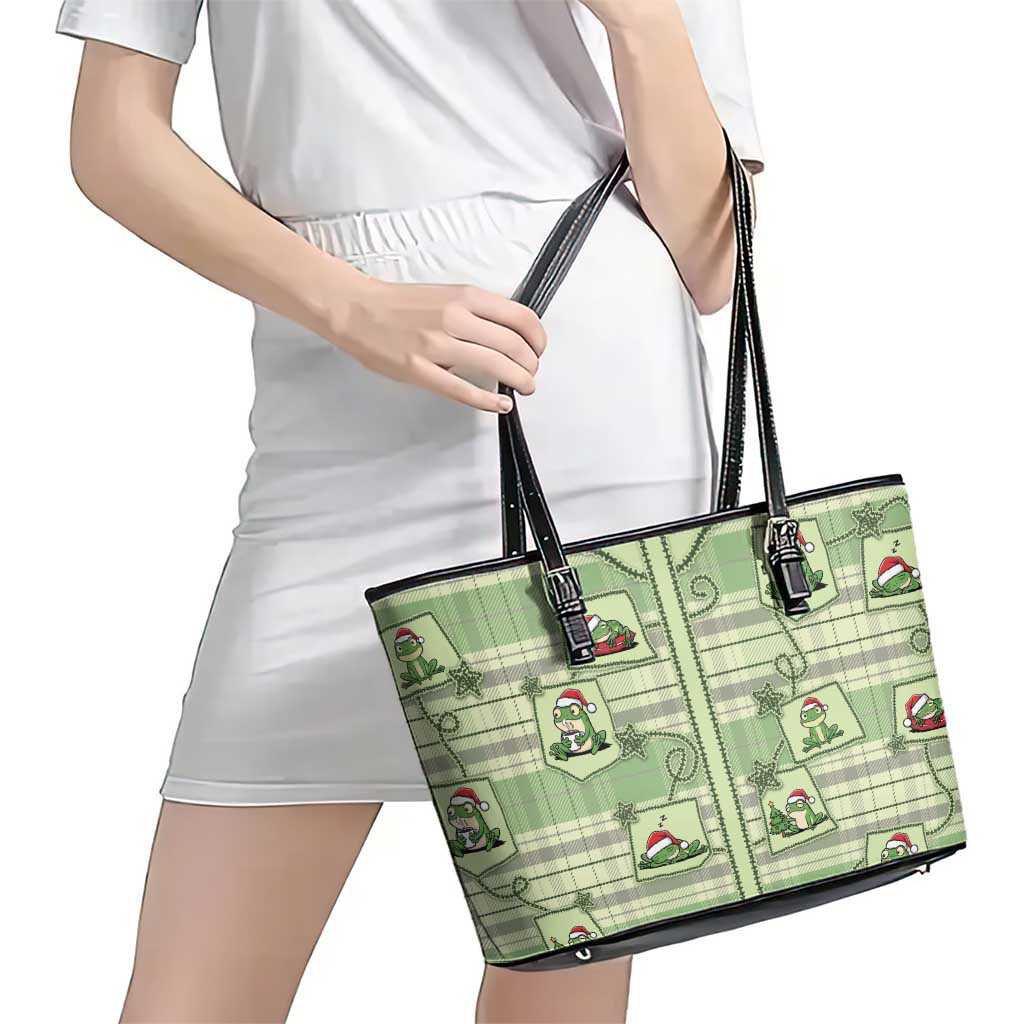 Western Yoke Leather Tote Bag Frog Christmas Cute Style - Wonder Print Shop