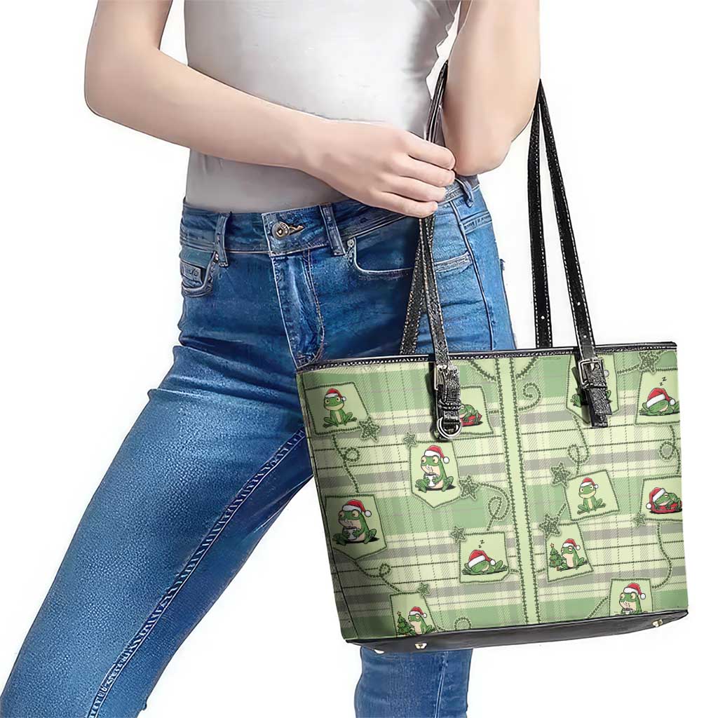 Western Yoke Leather Tote Bag Frog Christmas Cute Style - Wonder Print Shop