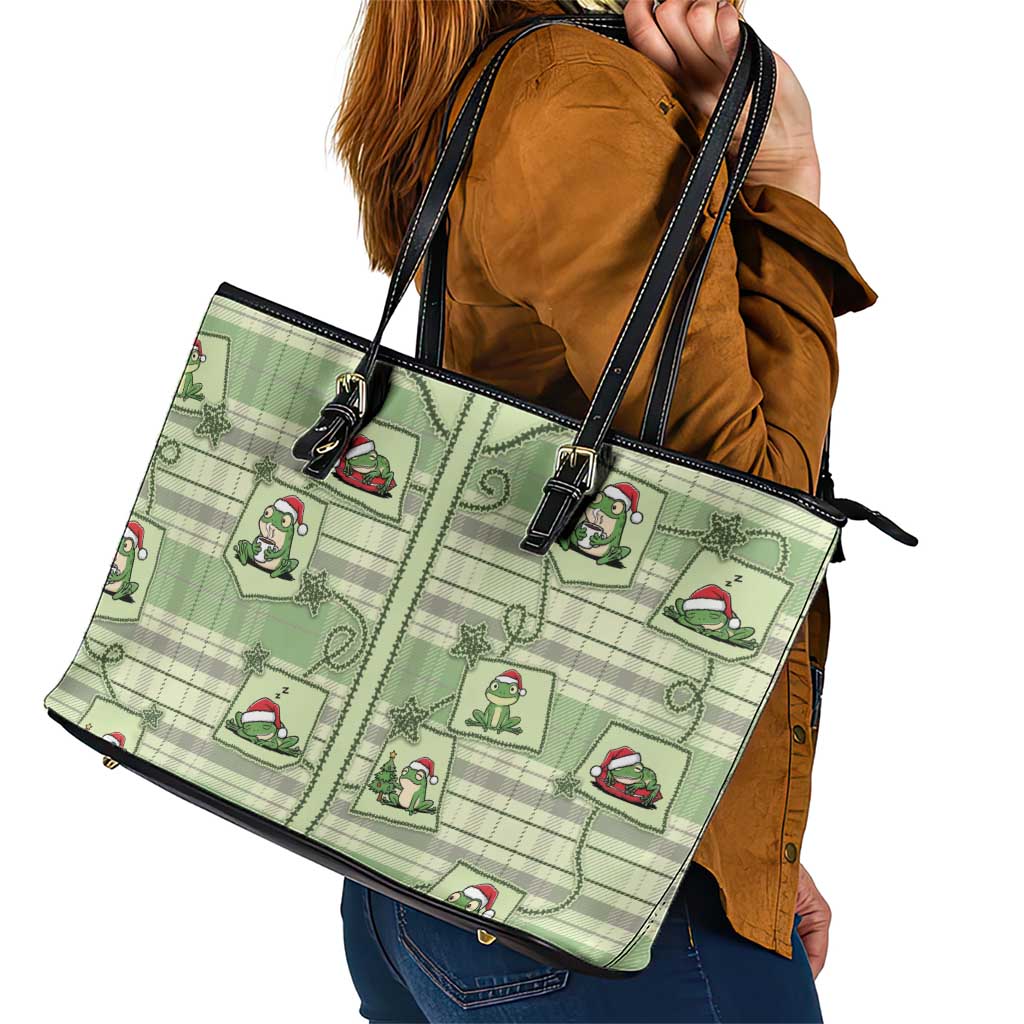Western Yoke Leather Tote Bag Frog Christmas Cute Style - Wonder Print Shop