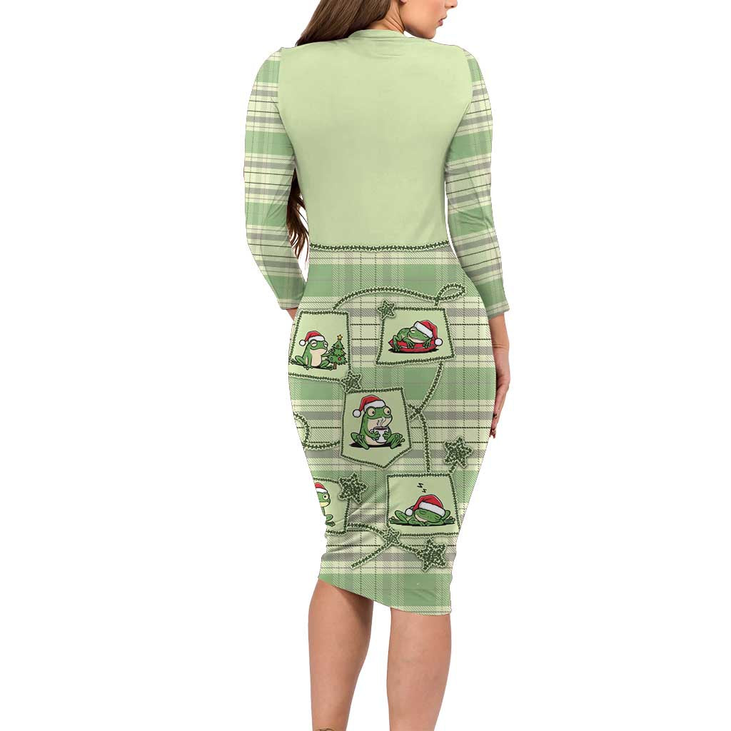 Western Yoke Long Sleeve Bodycon Dress Frog Christmas Cute Style - Wonder Print Shop