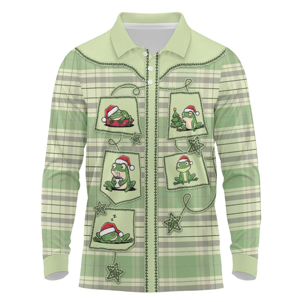 Western Yoke Long Sleeve Polo Shirt Frog Christmas Cute Style - Wonder Print Shop