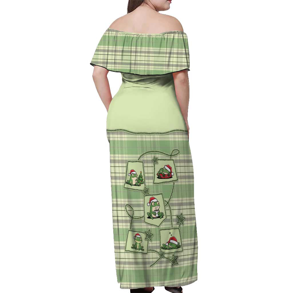 Western Yoke Off Shoulder Maxi Dress Frog Christmas Cute Style - Wonder Print Shop
