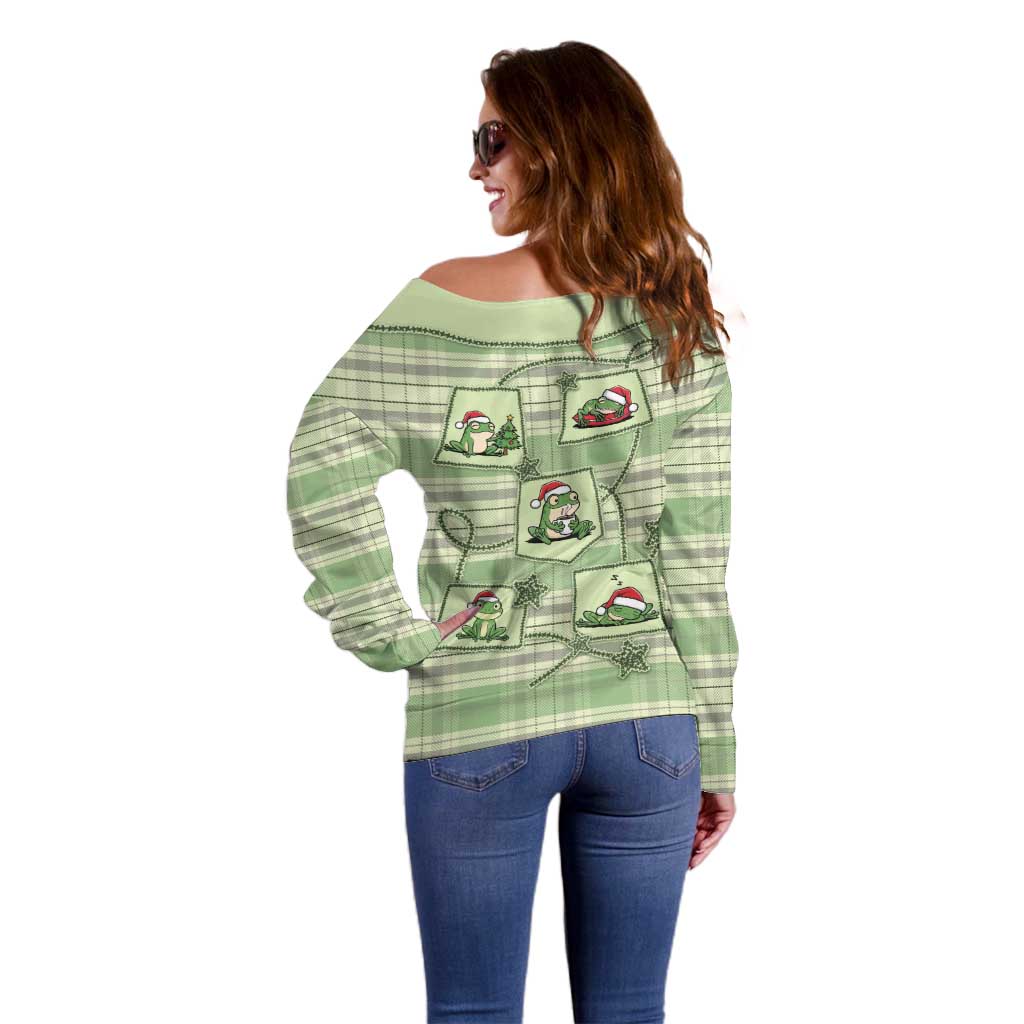 Western Yoke Off Shoulder Sweater Frog Christmas Cute Style - Wonder Print Shop