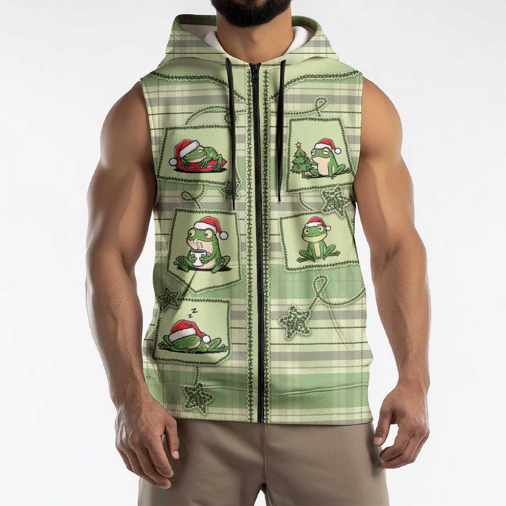 Western Yoke Sleeveless Zip Hoodie Frog Christmas Cute Style - Wonder Print Shop