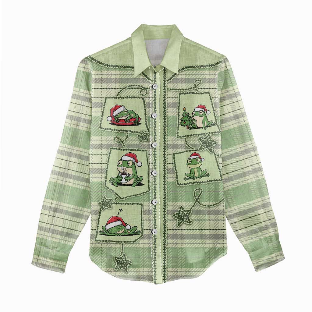 Western Yoke Women Casual Shirt Frog Christmas Cute Style - Wonder Print Shop