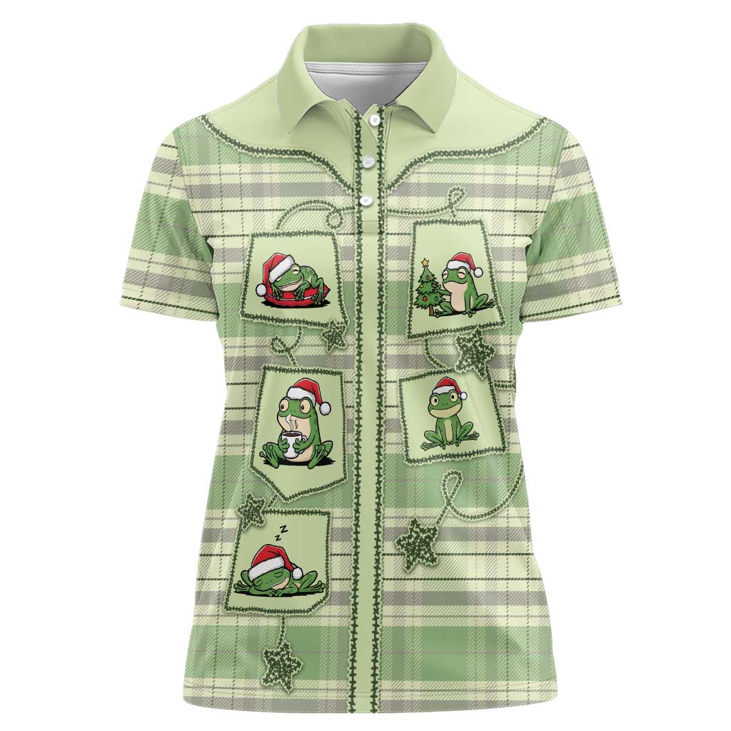 Western Yoke Women Polo Shirt Frog Christmas Cute Style - Wonder Print Shop