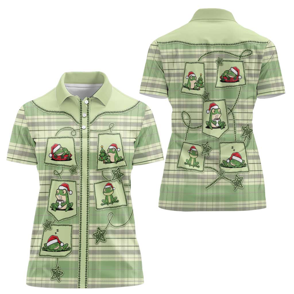 Western Yoke Women Polo Shirt Frog Christmas Cute Style - Wonder Print Shop