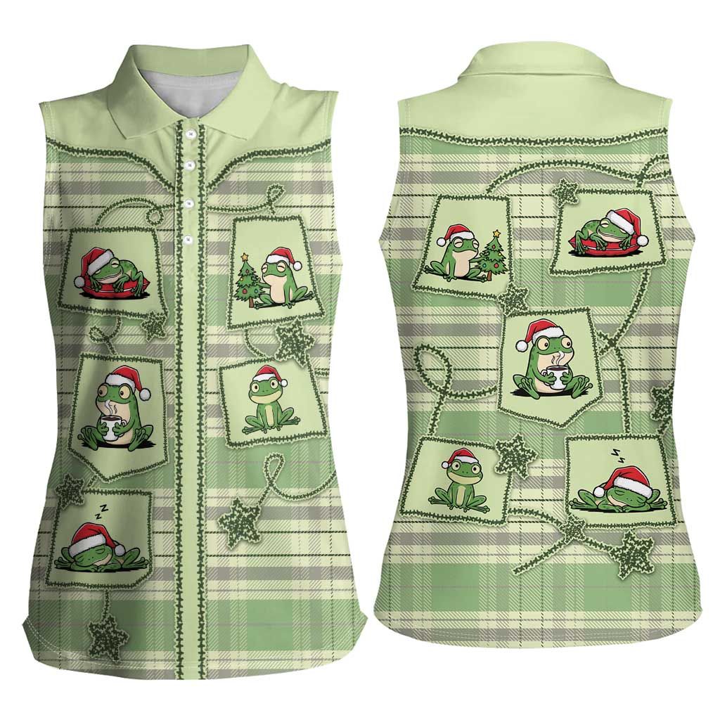 Western Yoke Women Sleeveless Polo Shirt Frog Christmas Cute Style - Wonder Print Shop