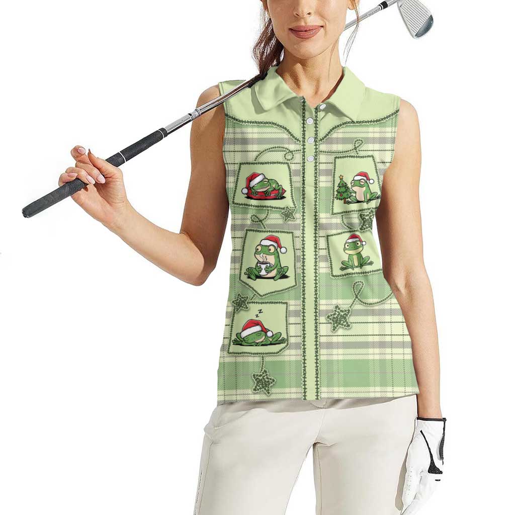Western Yoke Women Sleeveless Polo Shirt Frog Christmas Cute Style - Wonder Print Shop