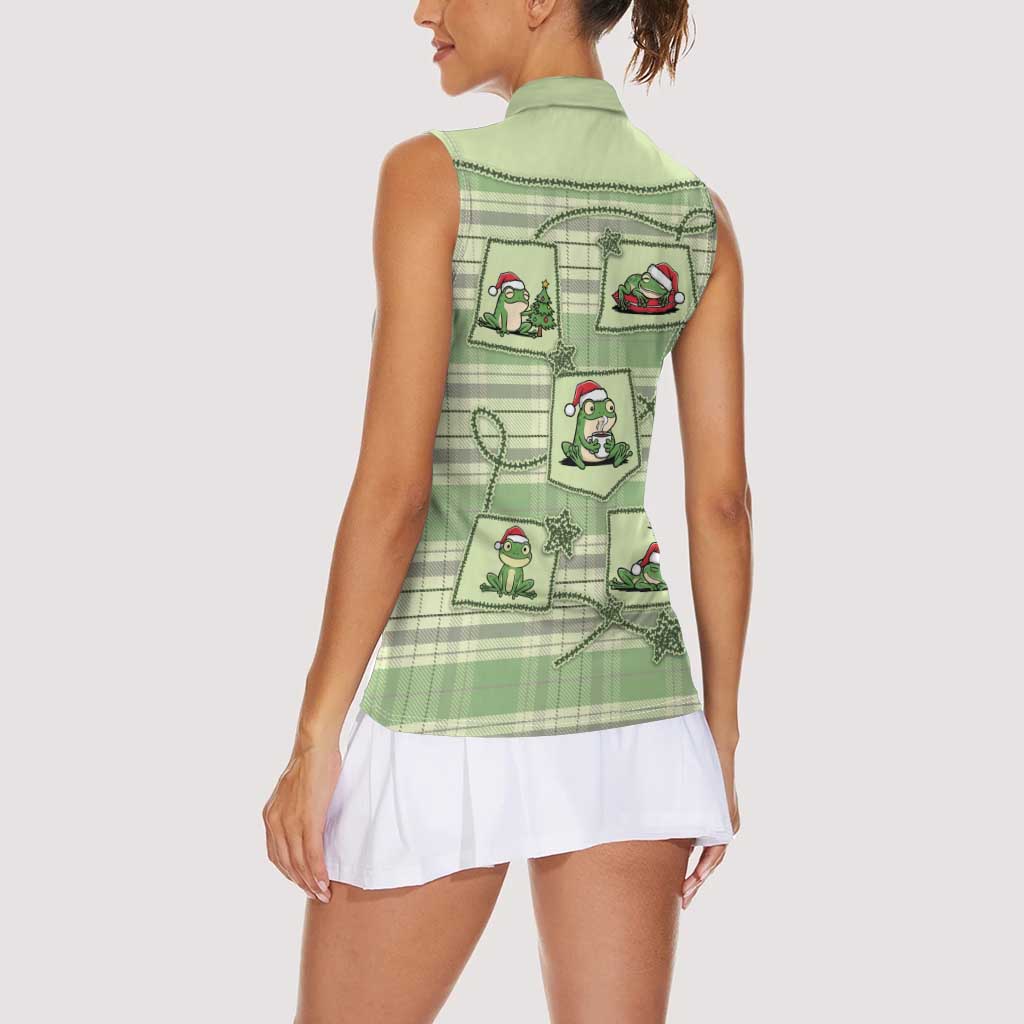 Western Yoke Women Sleeveless Polo Shirt Frog Christmas Cute Style - Wonder Print Shop