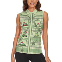 Western Yoke Women Sleeveless Polo Shirt Frog Christmas Cute Style - Wonder Print Shop