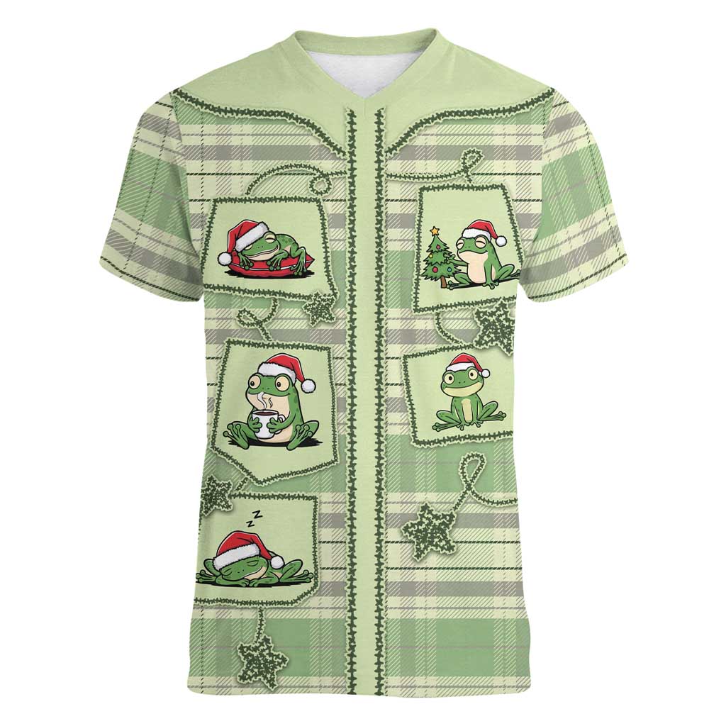 Western Yoke Women V-Neck T-Shirt Frog Christmas Cute Style - Wonder Print Shop