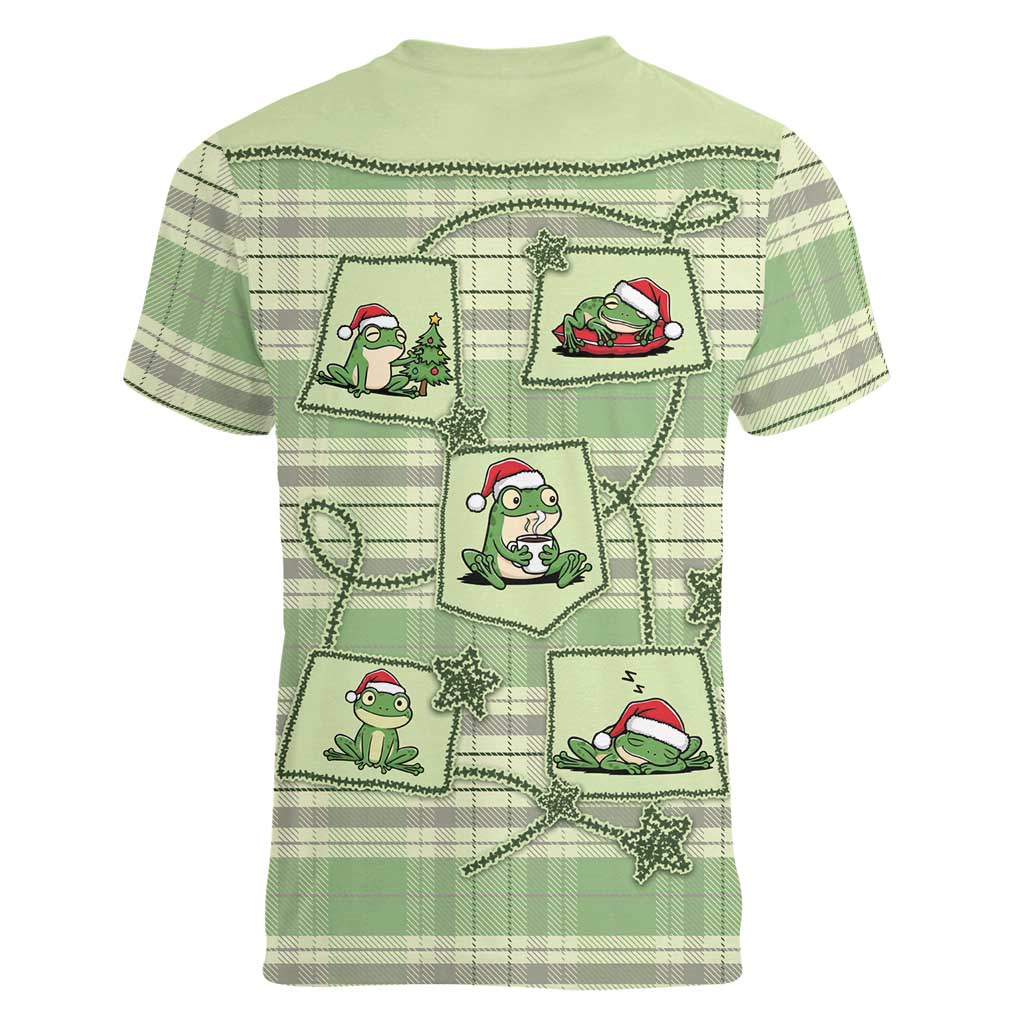 Western Yoke Women V-Neck T-Shirt Frog Christmas Cute Style - Wonder Print Shop