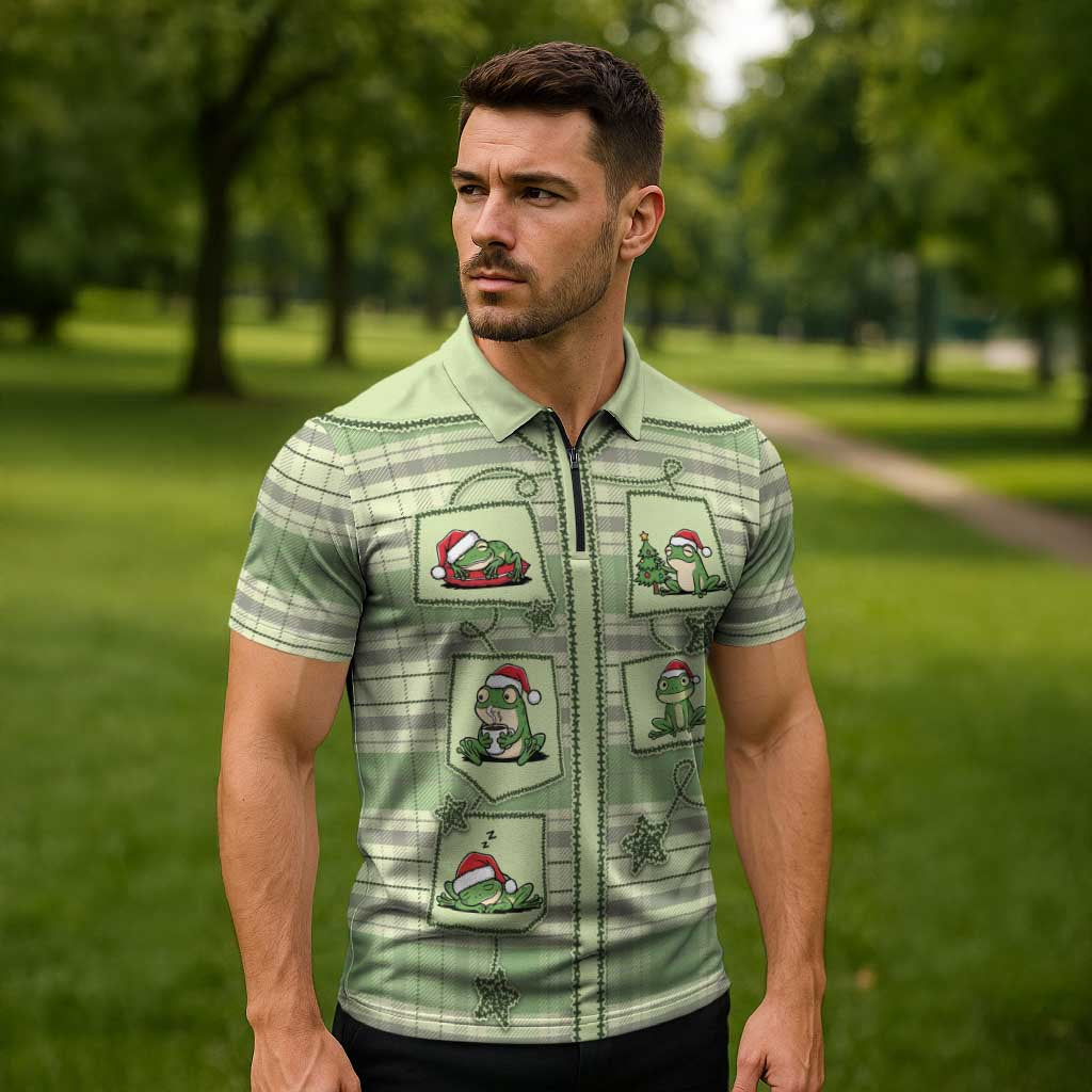 Western Yoke Zipper Polo Shirt Frog Christmas Cute Style - Wonder Print Shop