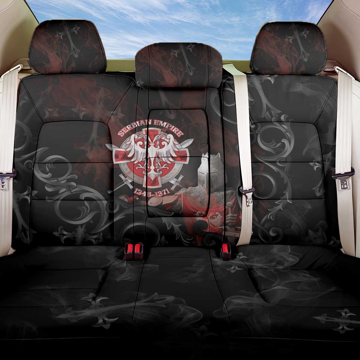 Serbian Empire Back Car Seat Cover Knight With Emblem Double Eagle - Wonder Print Shop