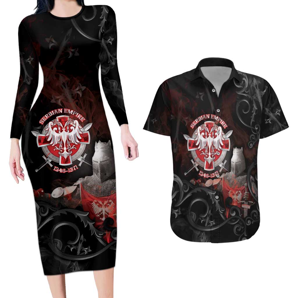 Serbian Empire Couples Matching Long Sleeve Bodycon Dress and Hawaiian Shirt Knight With Emblem Double Eagle - Wonder Print Shop
