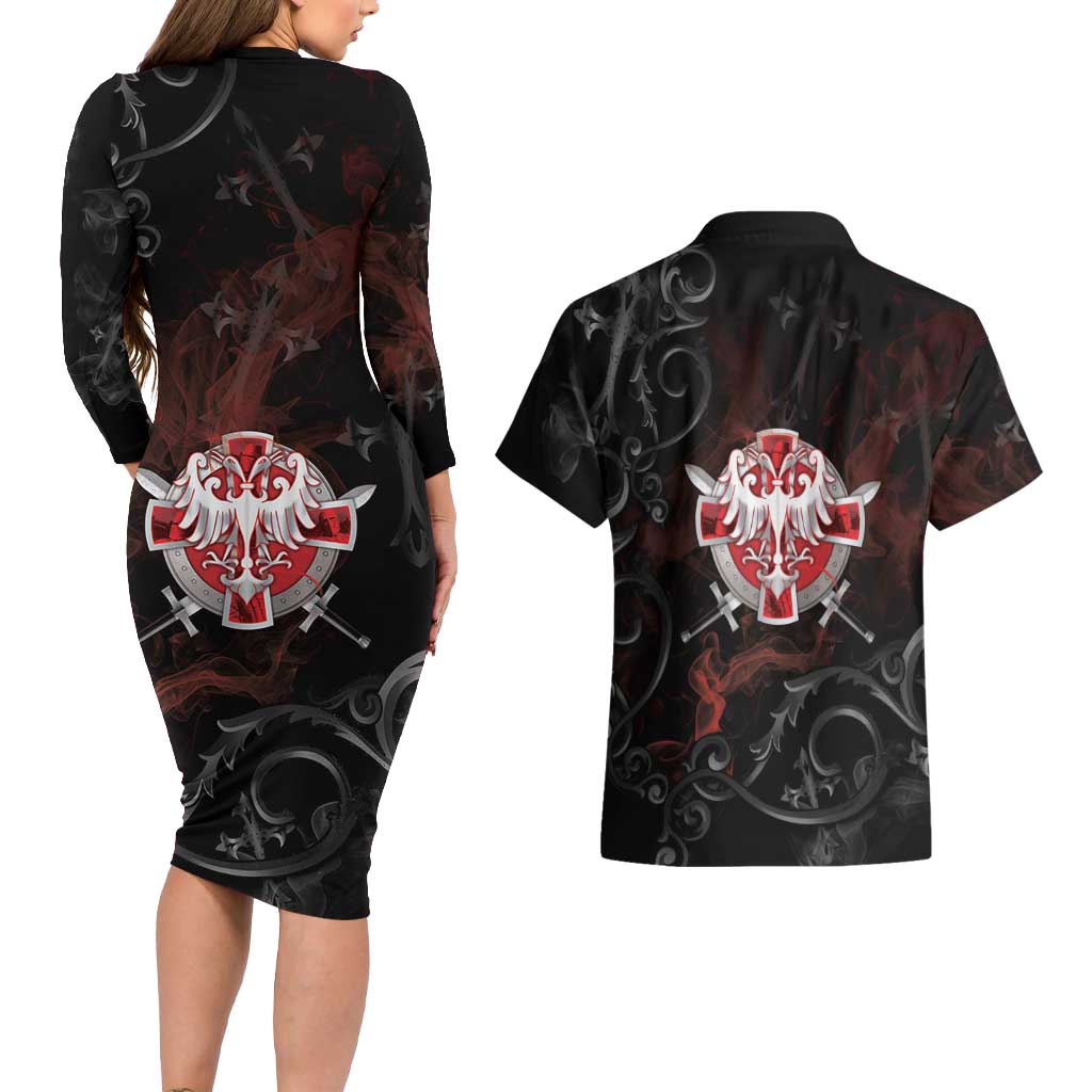 Serbian Empire Couples Matching Long Sleeve Bodycon Dress and Hawaiian Shirt Knight With Emblem Double Eagle - Wonder Print Shop