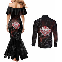 Serbian Empire Couples Matching Mermaid Dress and Long Sleeve Button Shirt Knight With Emblem Double Eagle - Wonder Print Shop